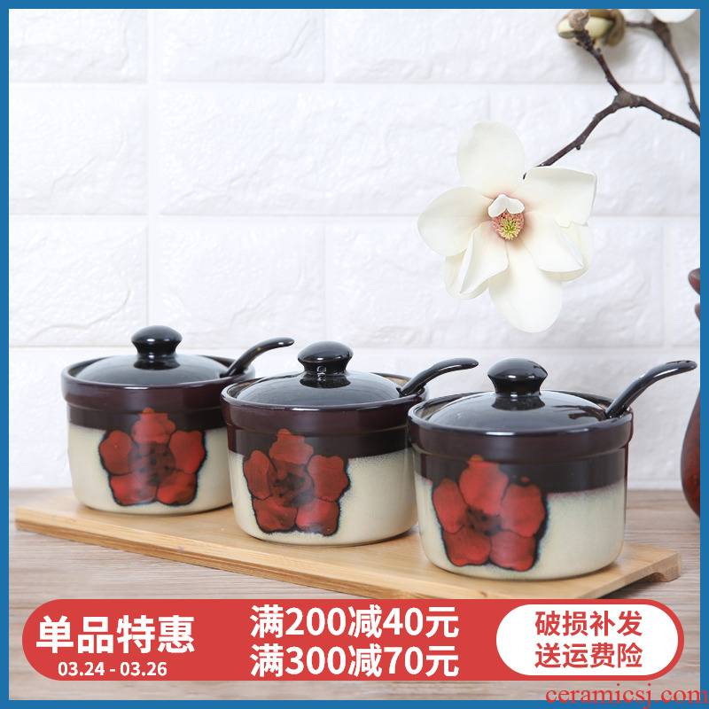 "Yuquan" says with cover ceramic seasonings can suit the sugar pot seasoning salt bottle creative salt seasoning box