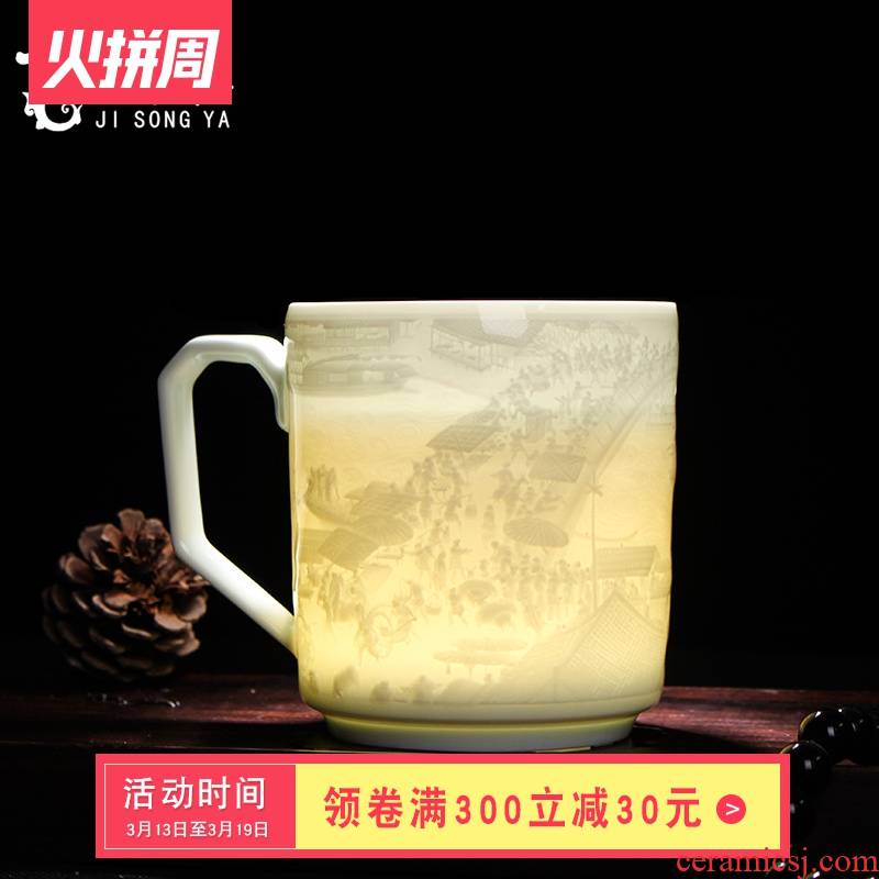 Office cup qingming scroll cup cup tea cups of tea cup jingdezhen ceramic cup with a lid