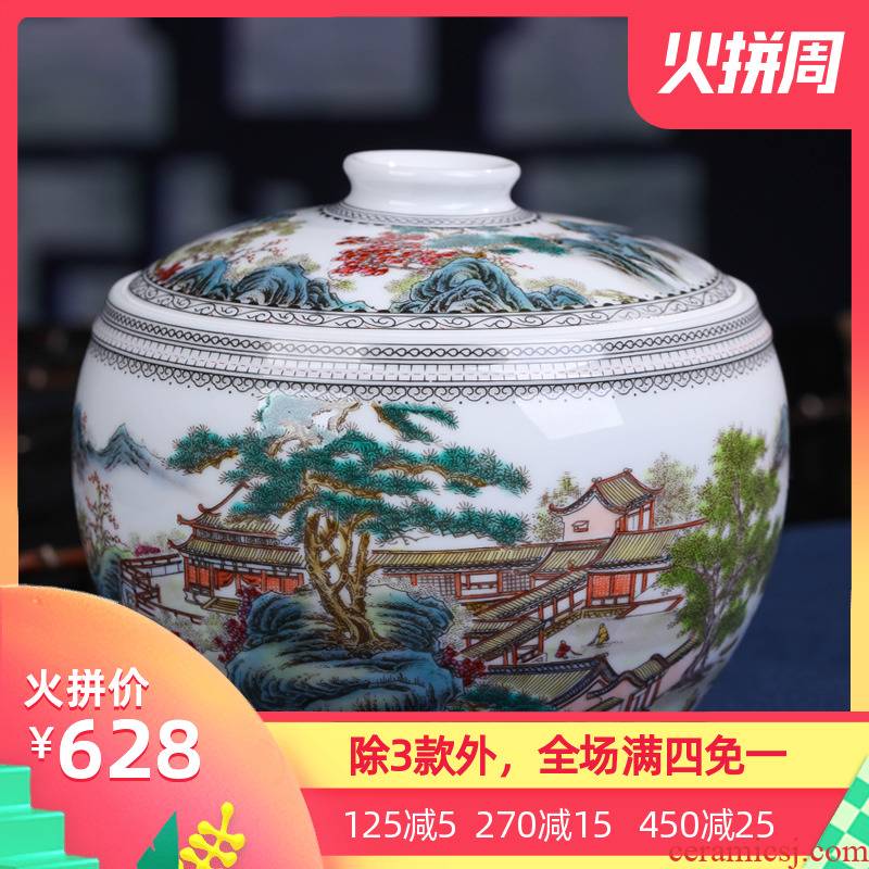 Jingdezhen ceramic hand - made scenery caddy fixings large half jins of household seal pot retro pu - erh tea to wake POTS