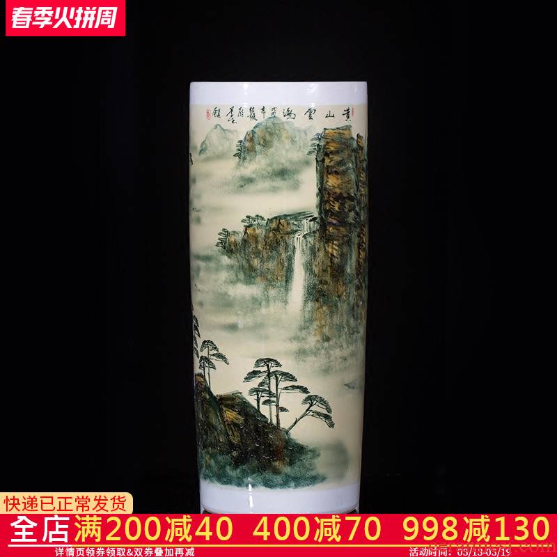 Landscape painting of jingdezhen ceramics vase hand - made landing big sitting room place the study decorate calligraphy and painting scroll cylinder