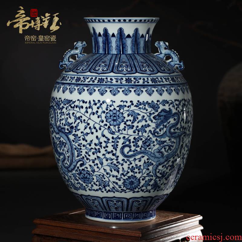 Blue and white porcelain of jingdezhen ceramics antique hand - made bound branch ears bottle gourd bottle vase rich ancient frame decorative furnishing articles