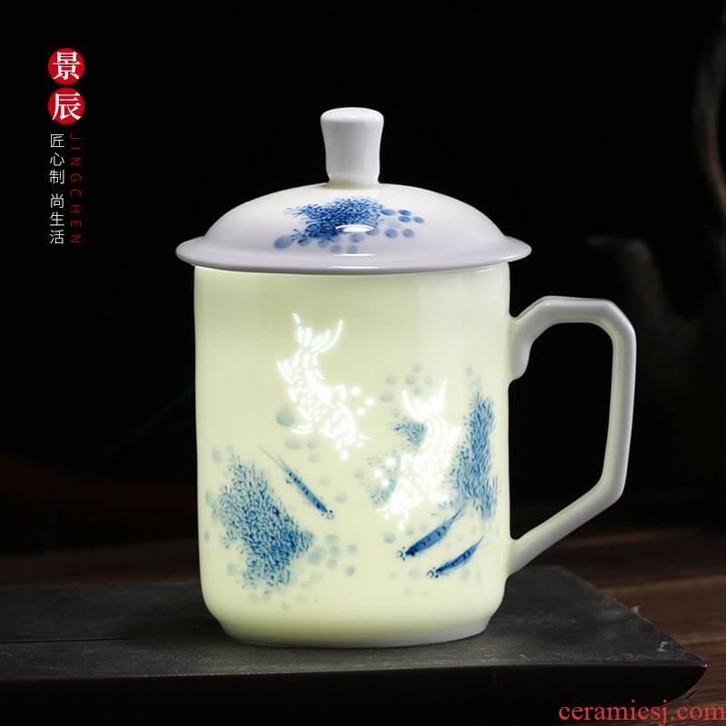 Jingdezhen glaze under the blue and white and exquisite hand - made ceramic cups with cover tea tea cup cup home office