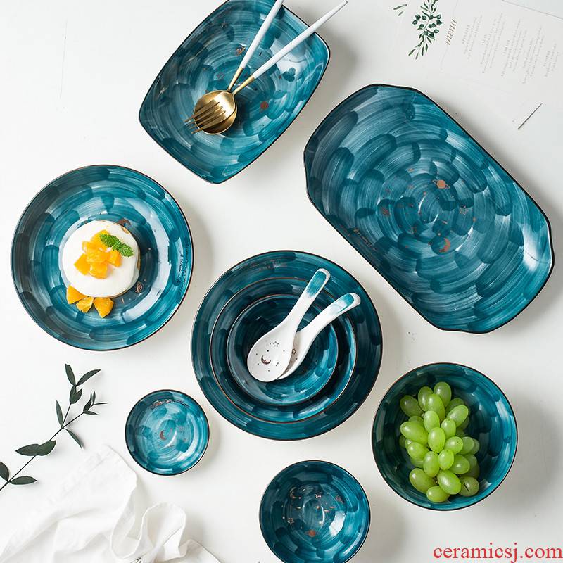 A Japanese dish dish dish creative household fish dish move salad plate ceramic plate Nordic tableware ins web celebrity plates