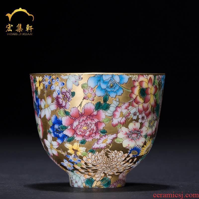 The Master sample tea cup kung fu tea cup single cup of jingdezhen ceramics paint flower is golden cup cup small thin porcelain cups