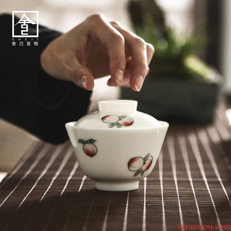 Jingdezhen pure manual only three tureen household household cup to use Japanese kung fu tea bowl cover cups of tea taking