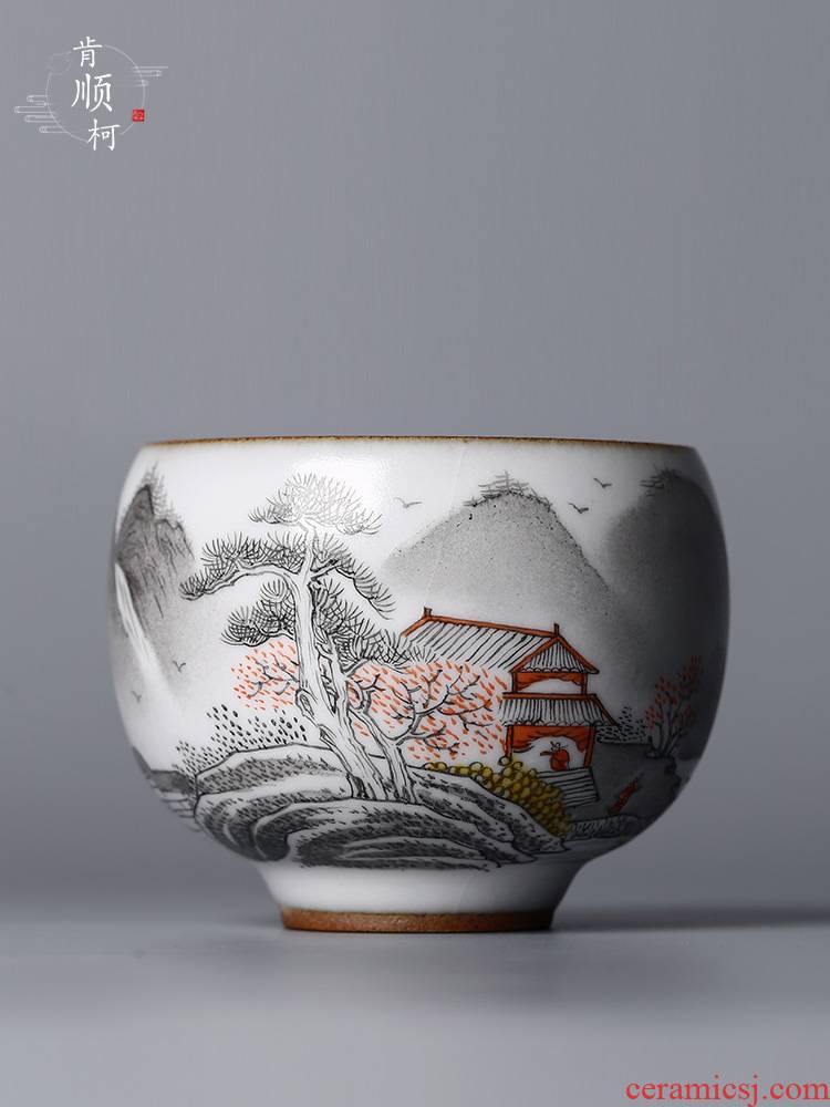 Jingdezhen hand - made the master sample tea cup cup single cup large pure manual landscape your up kung fu tea cups porcelain tea set