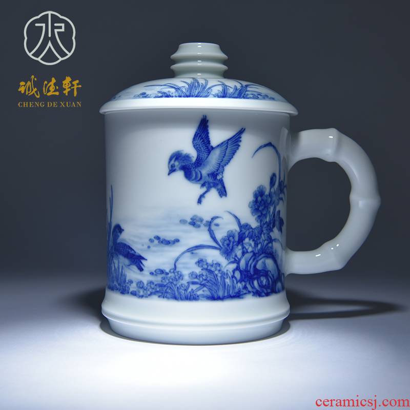 Cheng DE hin kung fu tea set, jingdezhen blue and white hand - made ceramic big office cup 12 cups ChuFeng early fly