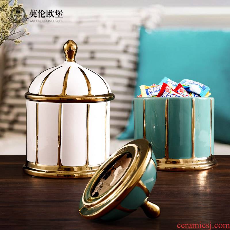 Europe type restoring ancient ways home decoration ceramic storage tank furnishing articles American - style candy jar with cover living room table to receive as cans