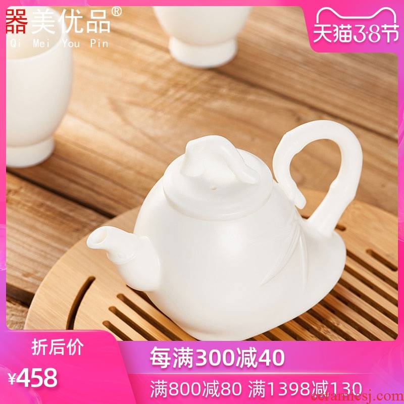 Implement the superior high white porcelain biscuit firing bamboo pot of suet jade porcelain teapot tea exchanger with the ceramics single pot of kung fu tea set