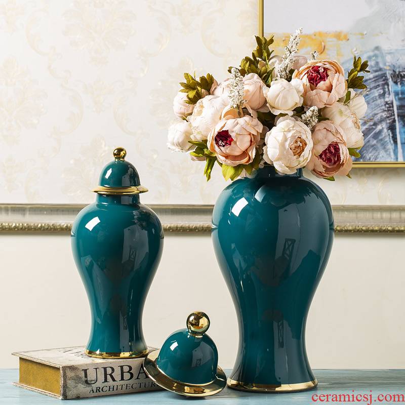 Jingdezhen ceramic vase general green pot pottery European - style key-2 luxury home decoration flower arrangement sitting room decoration