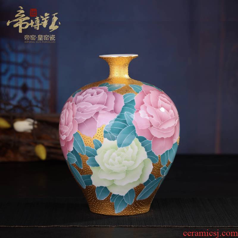 Jingdezhen ceramic glaze colorful hand - made gold lotus revenue bottle under top - grade handicraft ceramic vases, furnishing articles