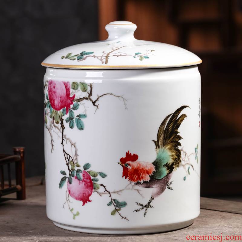 Jingdezhen porcelain tea pot, storage tank is the seventh, peulthai the large - sized ceramic jar with cover seal pot moistureproof puer tea cake