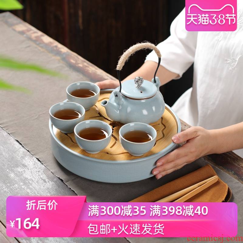 Poly real (sheng travel tea set suit portable package household contracted small Japanese porcelain teacup your up kung fu tea tea tray