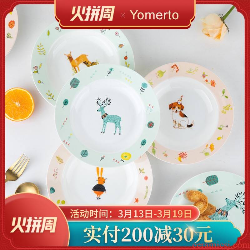 8 inch deep dish dish dish Yomerto cartoon household thin ipads porcelain tableware breakfast tray was dessert plate round soup plate