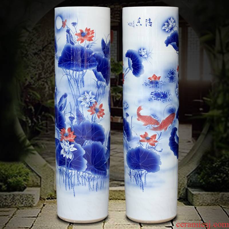 Jingdezhen ceramic quiver hand - made lotus fish large vases, sitting room of Chinese style household furnishing articles for opening gifts