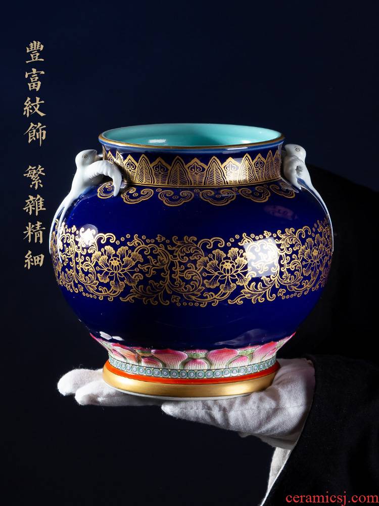 Jia lage archaize of jingdezhen ceramic vase YangShiQi up gold HaiYanHeQing statute of double yan ji green ears as cans