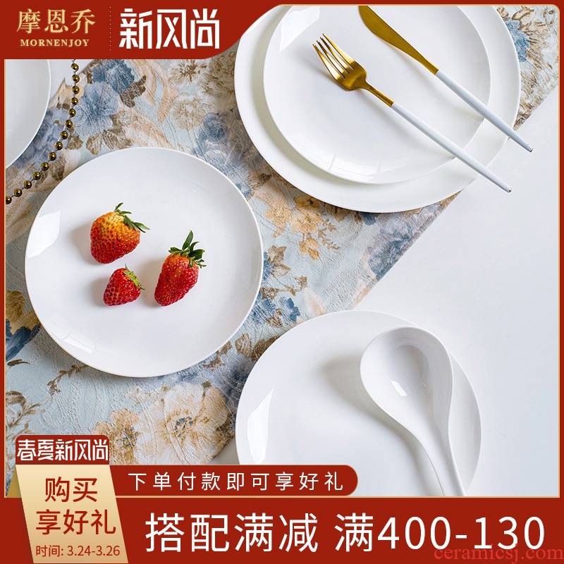 Jingdezhen pure white ipads porcelain tableware home dishes suit pure white ceramic bowl steak plate tableware suit is tie - in