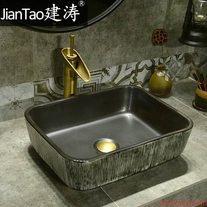 Jingdezhen basin of Chinese style the lavatory washbasins kaolin ceramic on the stage of the basin that wash a face basin of rectangular black wood