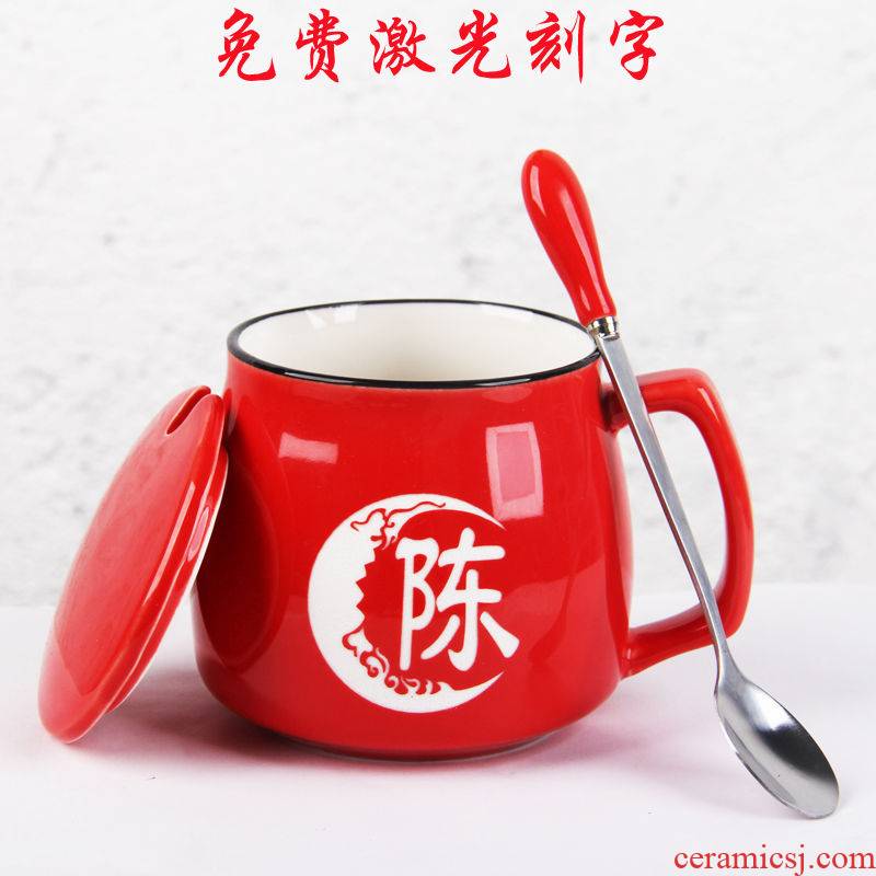 Mark cup with cover teaspoons of laser engraving name last name custom ceramic cups milk cup glass office for breakfast