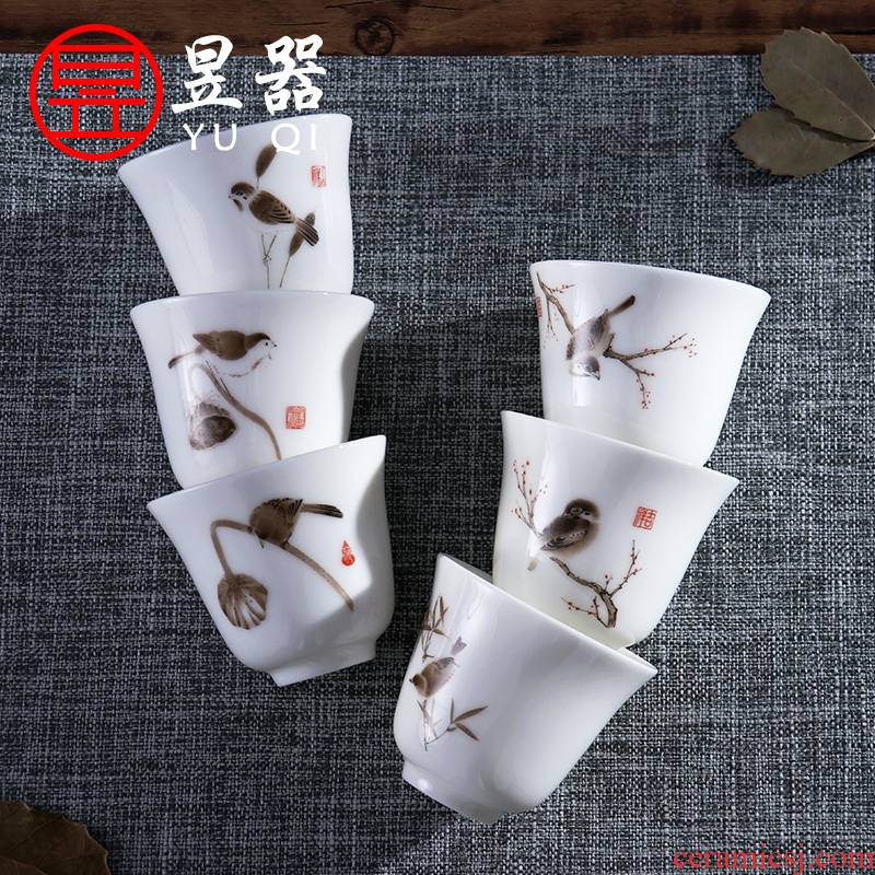 Yu ware jingdezhen ceramic white porcelain sample tea cup cup pay-per-tweet butterfly decals master cup personal single cup suit