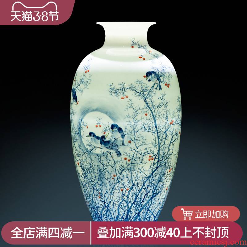 The Master of jingdezhen ceramics pure hand draw Chinese blue and white porcelain vase furnishing articles Chinese wind sitting room porch decoration