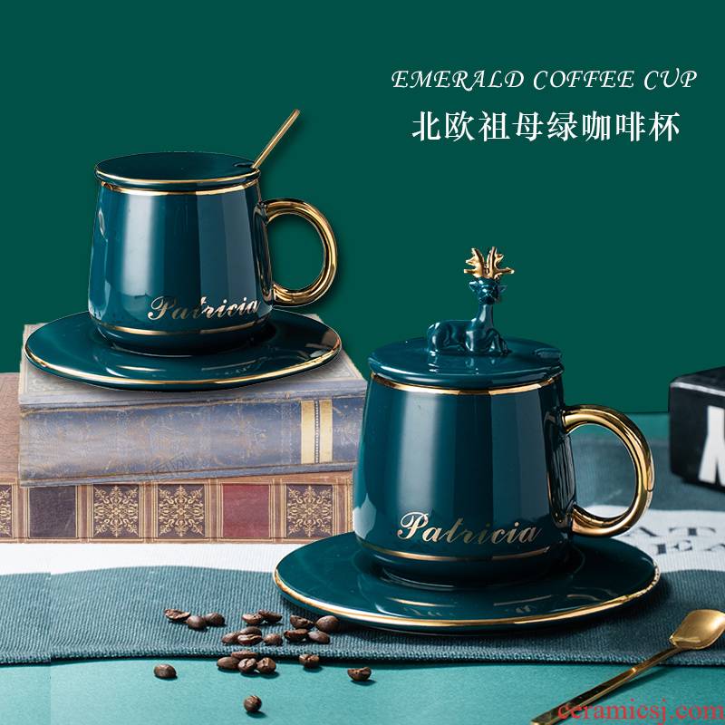 Light key-2 luxury European - style originality deer cover ceramic cup move mark cup coffee cup household glass box with a spoon