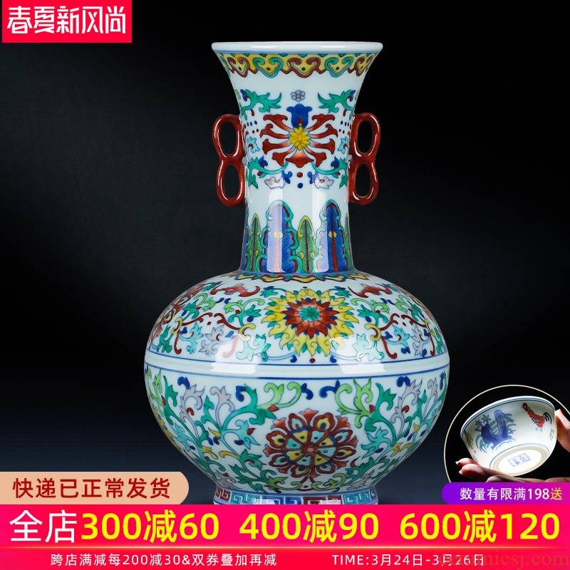 Jingdezhen ceramics furnishing articles hand - made archaize yongzheng blue - and - white youligong ears vases, antique household act the role ofing is tasted