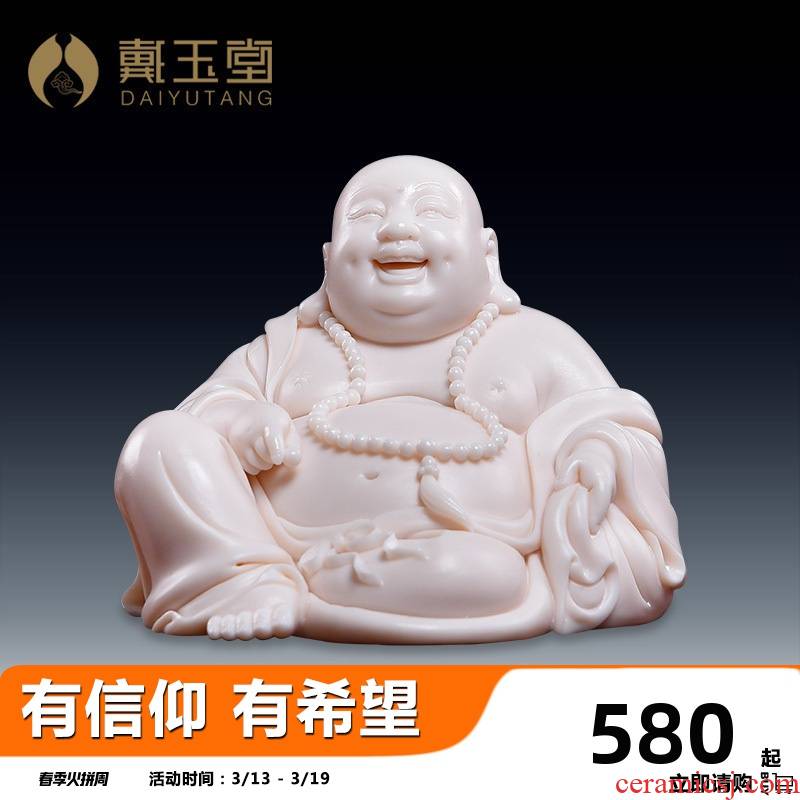 Yutang dai Lin Jiansheng master porcelain maitreya laughing Buddha maitreya child red car furnishing articles D03-34 cloth bag