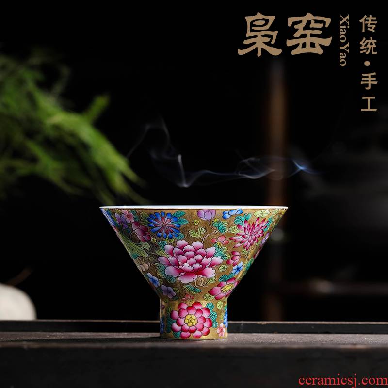 Jingdezhen ceramic kung fu teacups hand - made colored enamel inside and outside the blue sample tea cup hat cup master cup single CPU