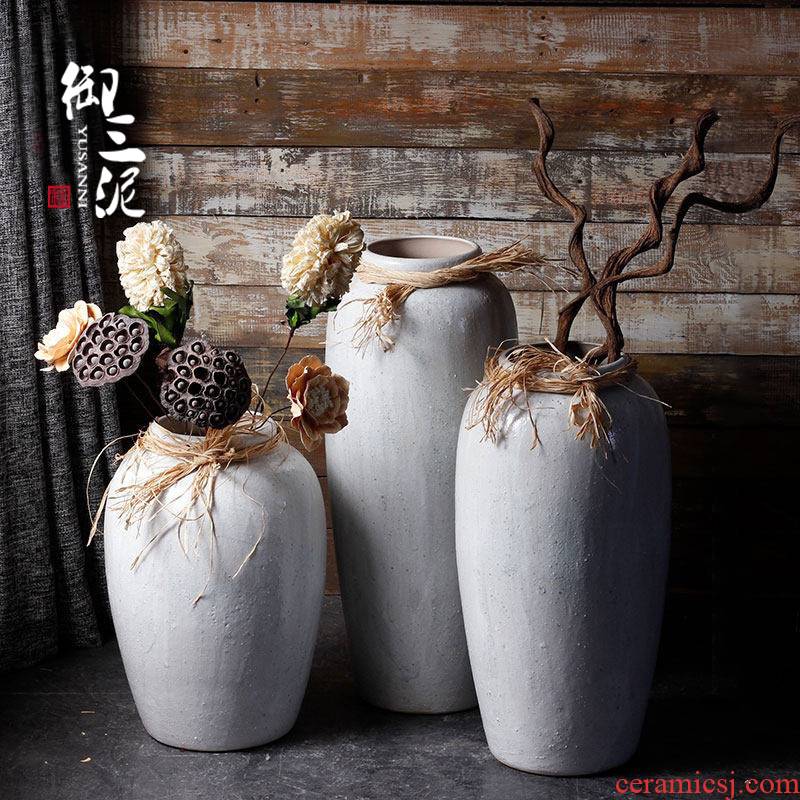 Restoring ancient ways is I and contracted floor vase manual coarse dry flower, flower implement sitting room earthenware pottery jar imitated old big flower pot