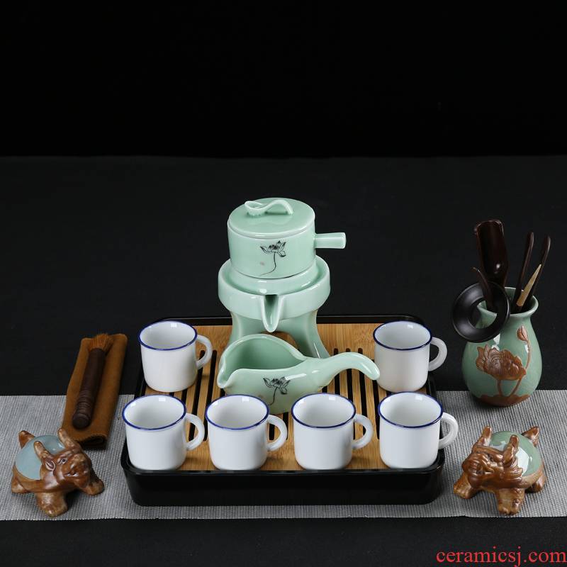 Semi - automatic graphite tea set suit household kung fu tea cups ceramic creative violet arenaceous stone mill lazy teapot tea tray