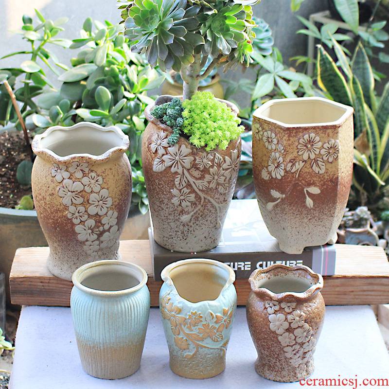 Flowerpot retro ceramic flower POTS, fleshy meat meat the plants contracted character coarse pottery violet arenaceous mage gop running high pot