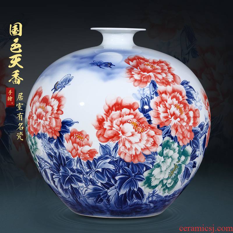 Jingdezhen ceramics hand - made porcelain vase peony pomegranate large Chinese style living room home furnishing articles