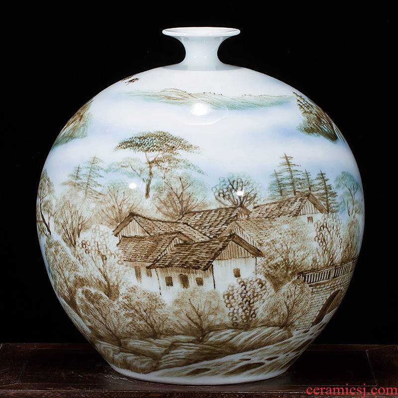 Jingdezhen ceramics landscape painting hand - made enamel vase furnishing articles of new Chinese style household act the role ofing is tasted, the sitting room porch decoration
