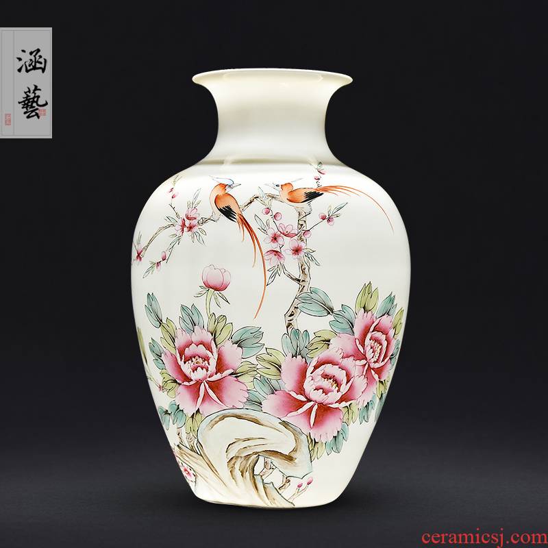 Jingdezhen ceramics hand - made pervious to light spring scenery garden furnishing articles vases, new Chinese style flower arrangement sitting room adornment handicraft
