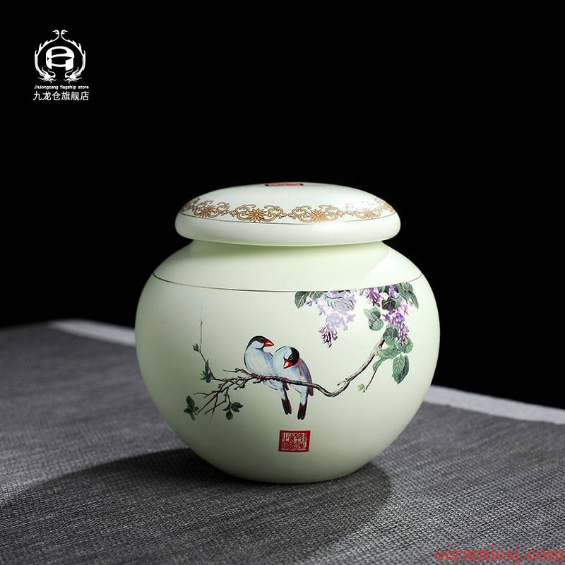 DH caddy fixings jingdezhen ceramic seal tank storage tank tea pot large green POTS, POTS