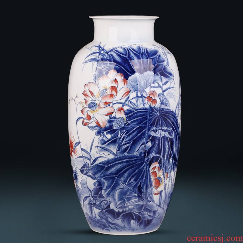Jingdezhen ceramic masters hand - made furnishing articles sitting room blue and white porcelain vase flower arranging Chinese porcelain home decoration