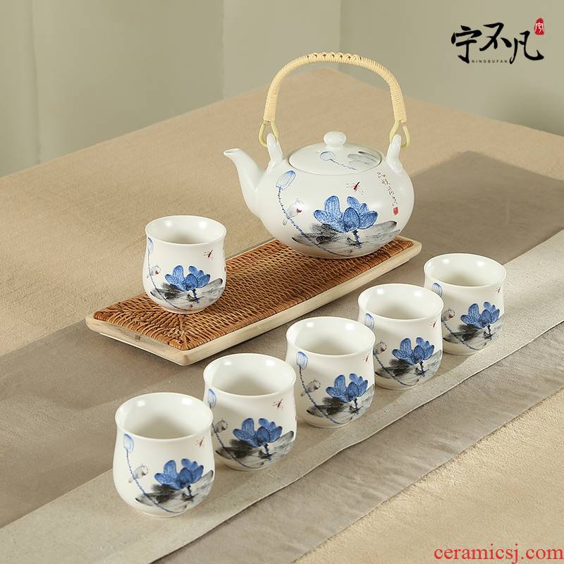 Ning uncommon kung fu tea set kit girder pot of domestic big teapot teacup set set of ceramic tea set