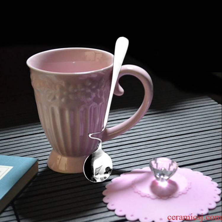 Mark retro glass ceramic cups anaglyph ceramic creative with cover glass wind large European coffee cup spoon