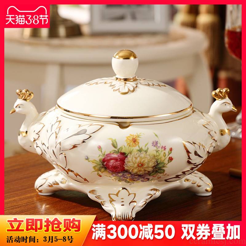 Wind cover the ashtray European - style key-2 luxury individuality creative practical ceramic peacock sitting room tea table decoration furnishing articles