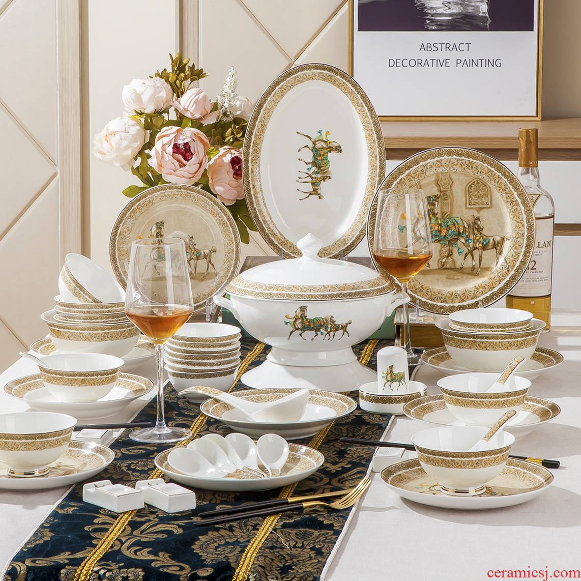 Dishes suit household combination of European jingdezhen ipads porcelain tableware Dishes chopsticks Chinese ceramic bowl Dishes for dinner