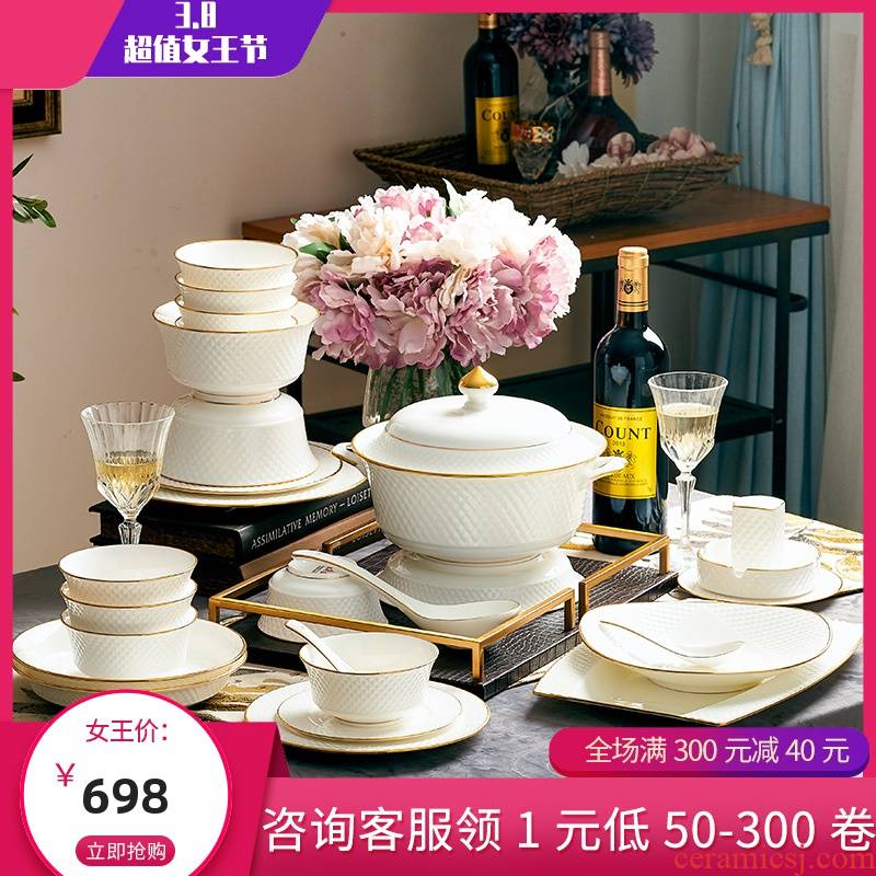 The composite Ceramic dishes suit high - end ipads porcelain tableware household contracted Europe type bowl chopsticks dishes key-2 luxury 68 dresses