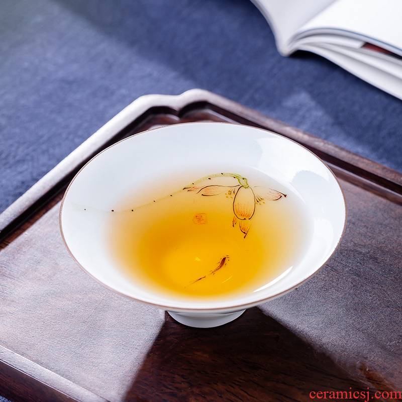 Jingdezhen ceramics kung fu tea cup of pure hand - made hat to a cup of new Chinese style is contracted creative tea cup single CPU