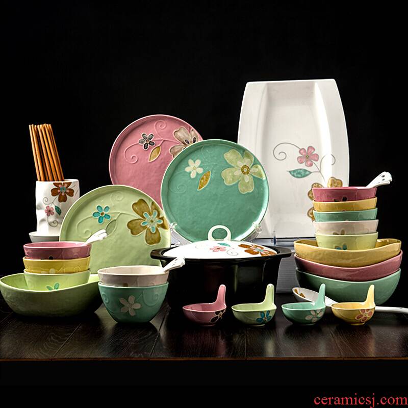 TaoDian creative Nordic suit ceramic tableware set bowl plates home dishes rice bowls soup bowl chopsticks dishes