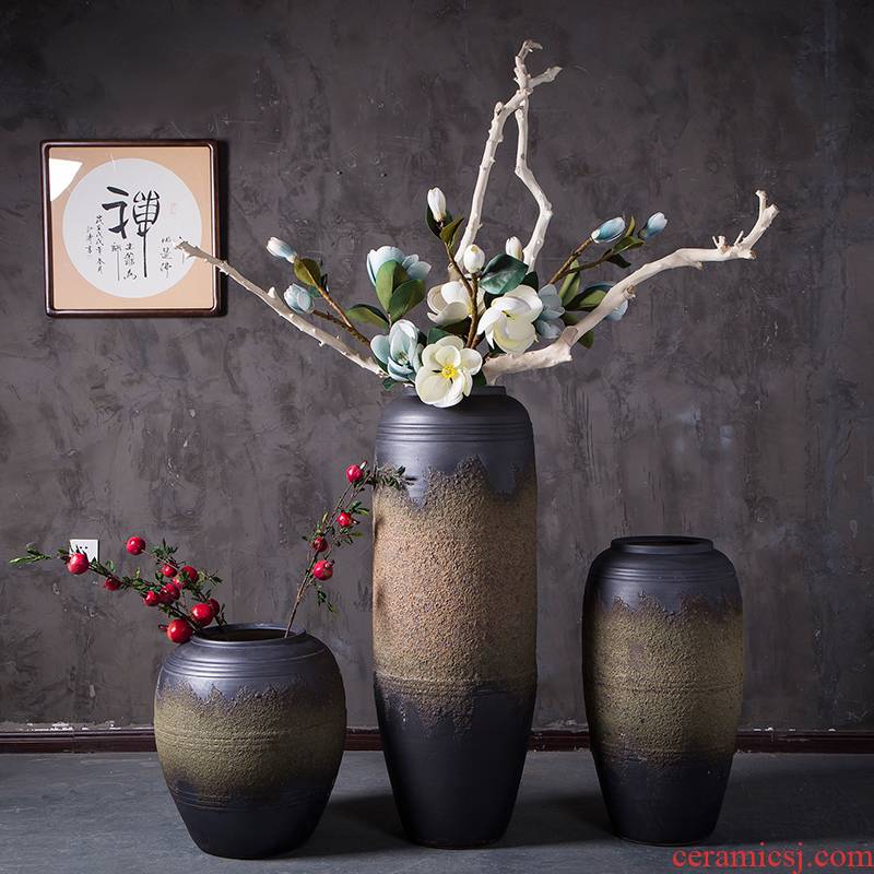 Hotel lobby floor high - end ceramic vase furnishing articles power pottery flower arranging device villa example room coarse pottery