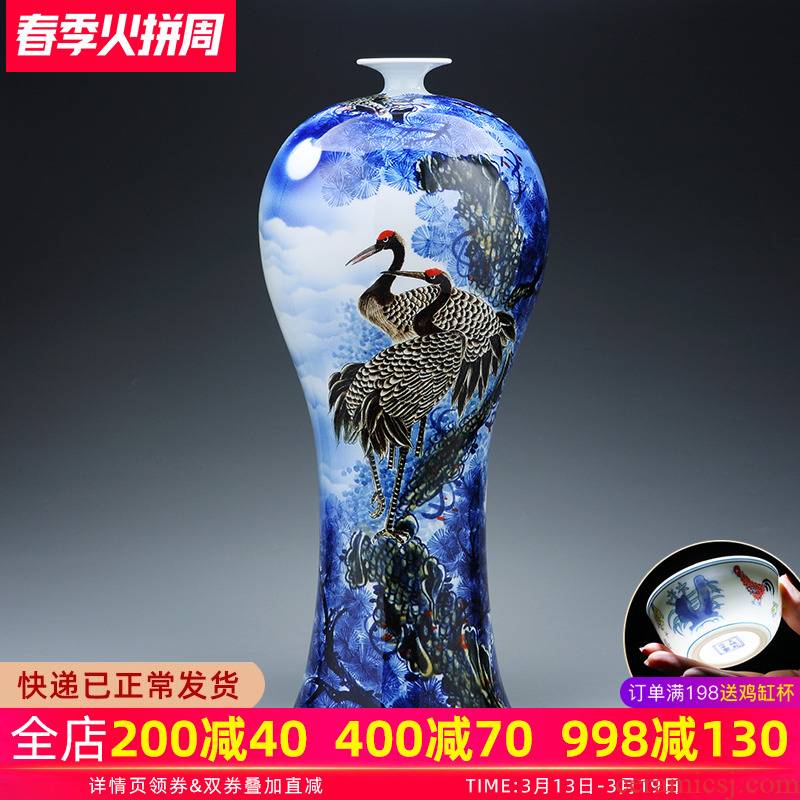 Jingdezhen ceramics big vase hand - made "pine crane live" be born Chinese living room home furnishing articles