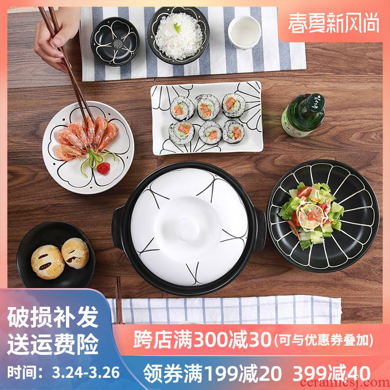 Ink on the yuquan 】 【 flower Japanese - style tableware suit creative dishes ceramic bowl dish dish household rice bowls