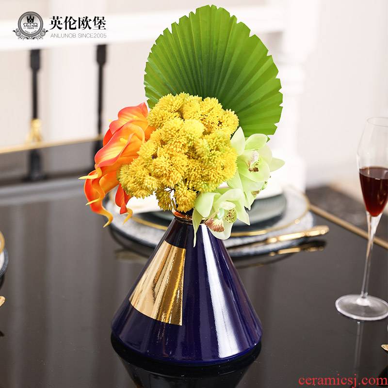 Modern European ceramic vase furnishing articles creative gold - plated flower living room table floral hand flower adornment
