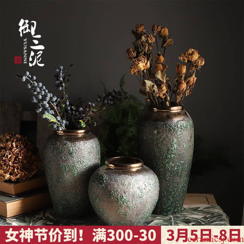 Jingdezhen coarse some ceramic pot hydroponic dried flower flower vase landing roses sitting room adornment vase restoring ancient ways furnishing articles