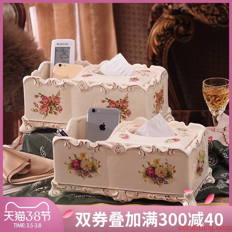 European tissue box multi - function remote control boxes ceramic suction box creative home sitting room napkins for box